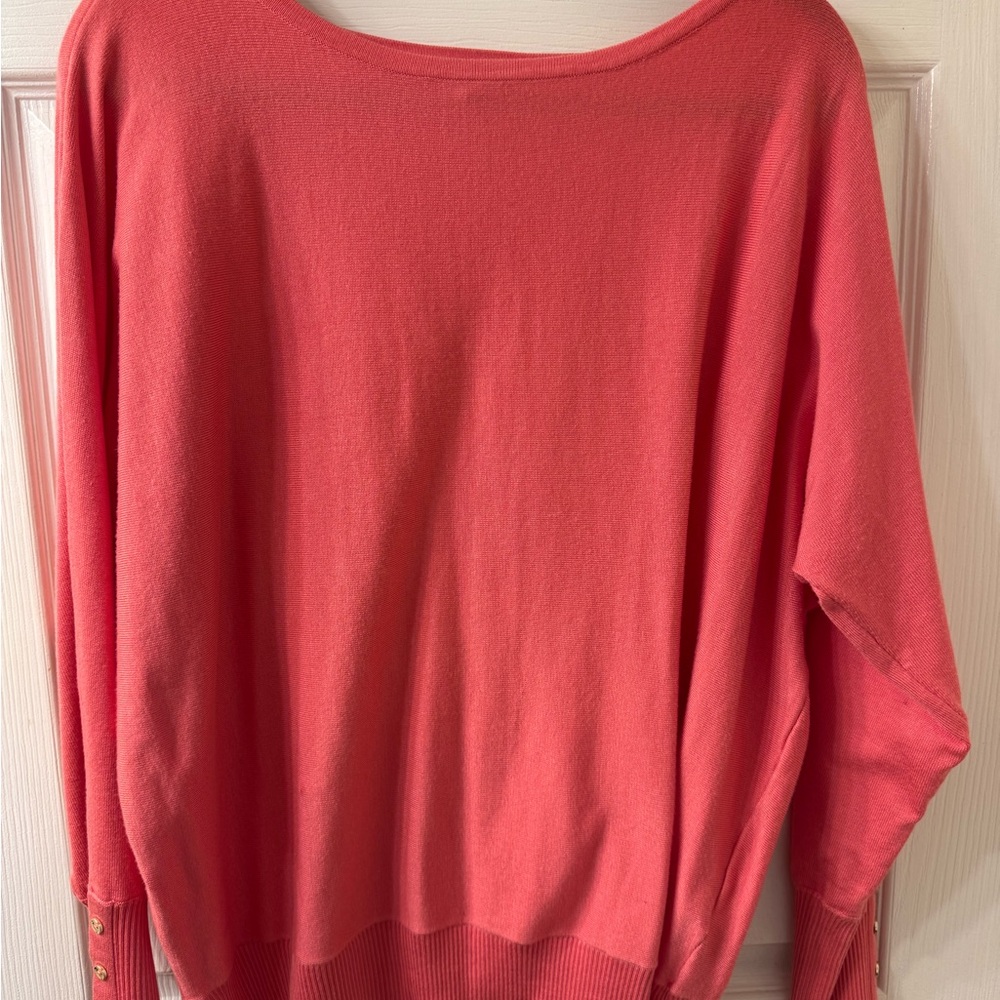 Adrianna Papell Vibrant Coral Crew Neck Sweater Soft Knit Light XL Pretty
